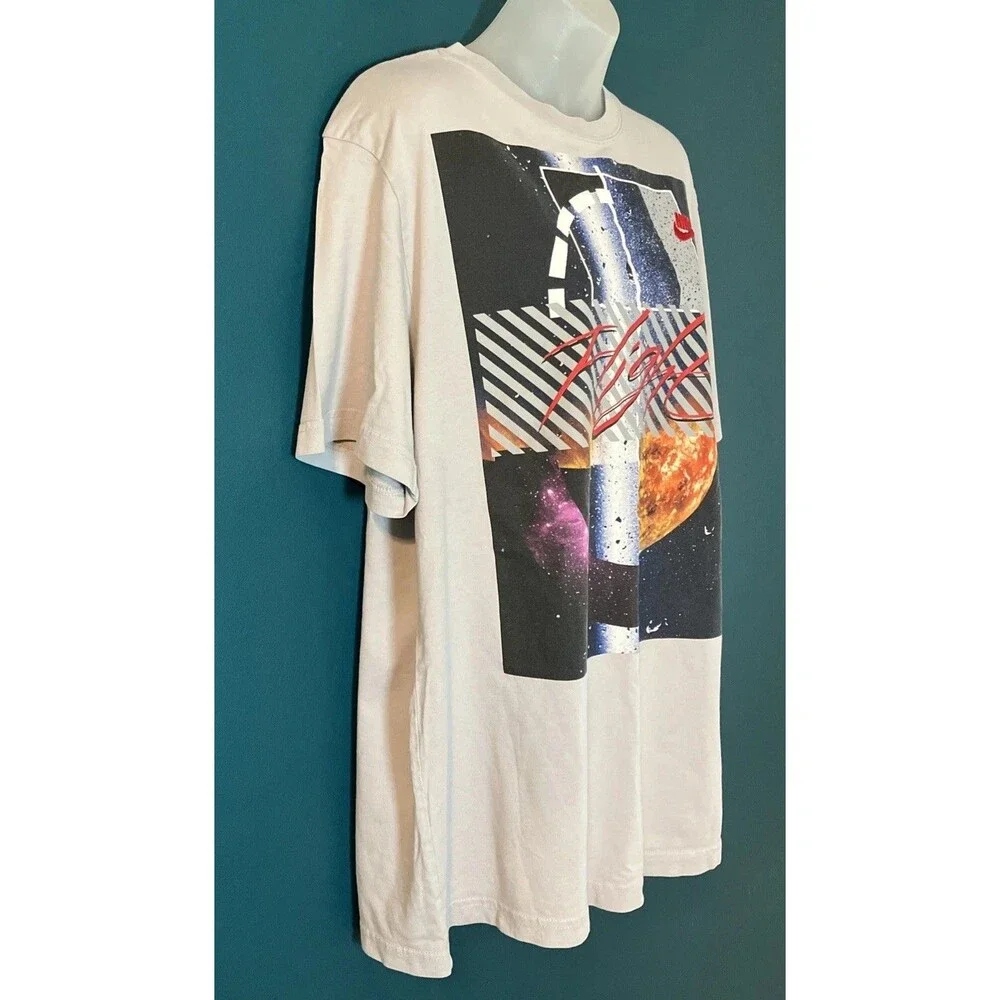 VTG XL Nike Air Flight Galaxy Planets T Shirt Jordan Grey Red Sewn Logo Cotton